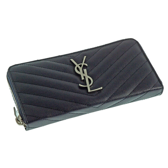 Saint Laurent Long Navy YSL Cool Zip Leather Blue Wallet Accessory - Picture 1 of 6